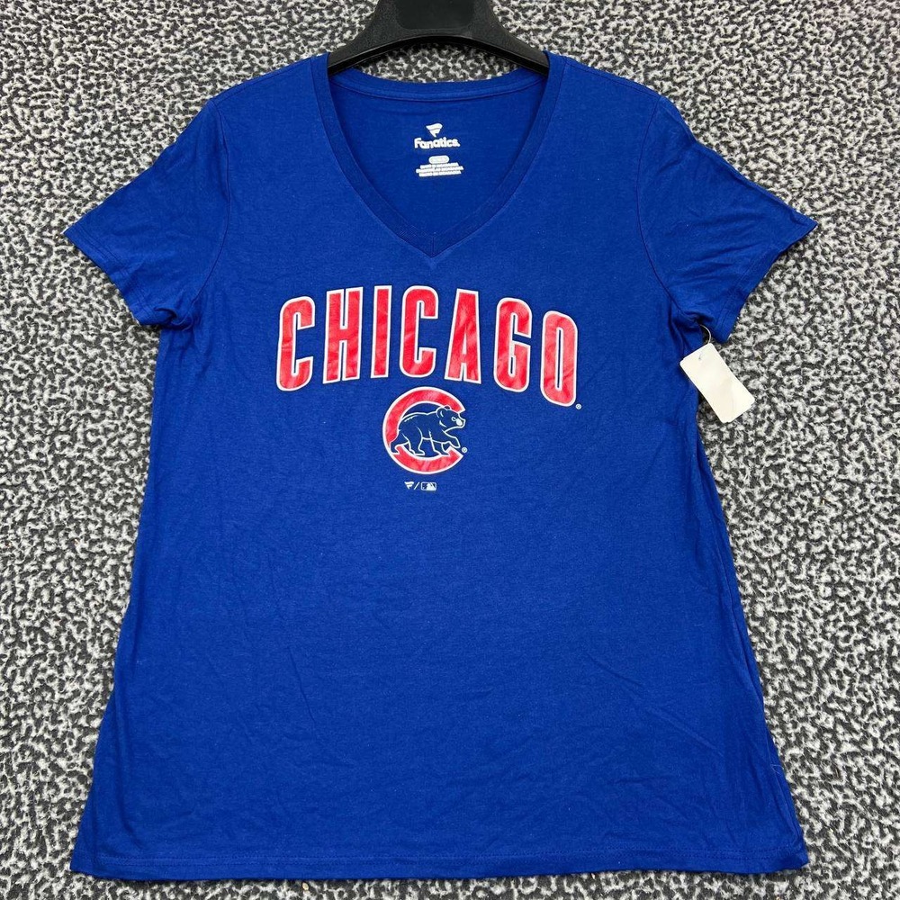 Chicago Cubs Shirt‎ Women Medium Blue Fanatics Short Sleeve V-Neck New M